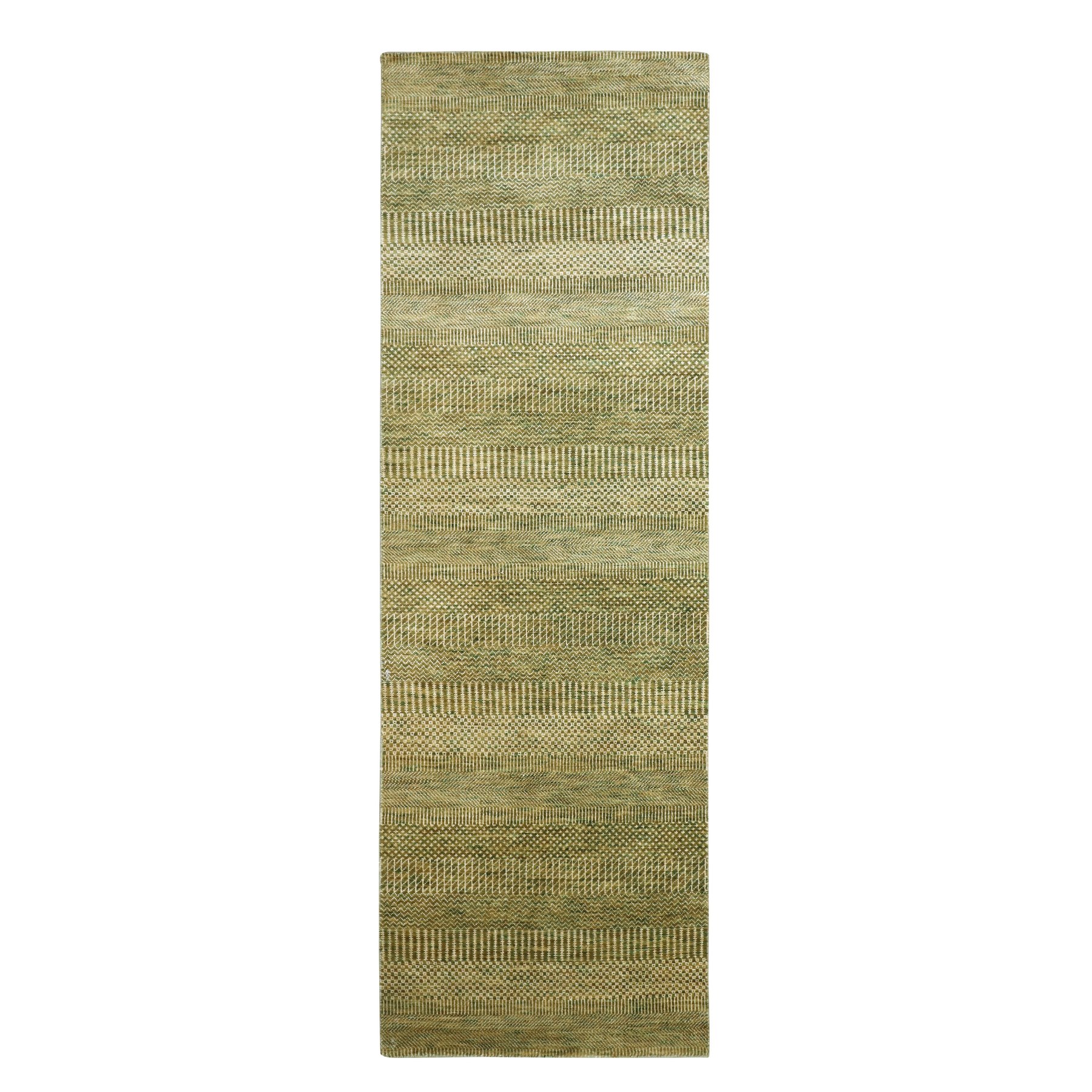 2'8"x8'3" Khaki Brown, Modern Grass Design, Hand Knotted, Denser Weave, Wool and Silk, Runner, Oriental Rug 